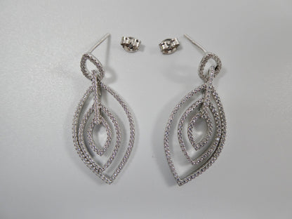 Real 925 Sterling Silver Micro Pave Setting 14k White Gold Color Finish Drop Earrings