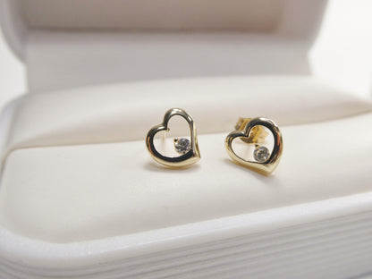 Real 10k Solid Yellow Gold Heart Push Post Earrings
