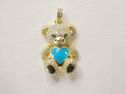 925 Sterling Silver Enamel Color Teddy Bear Pendent Set Charm