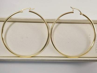 Real 10k Solid Yellow Gold Plain High Polish 50mm Hoop Earrings