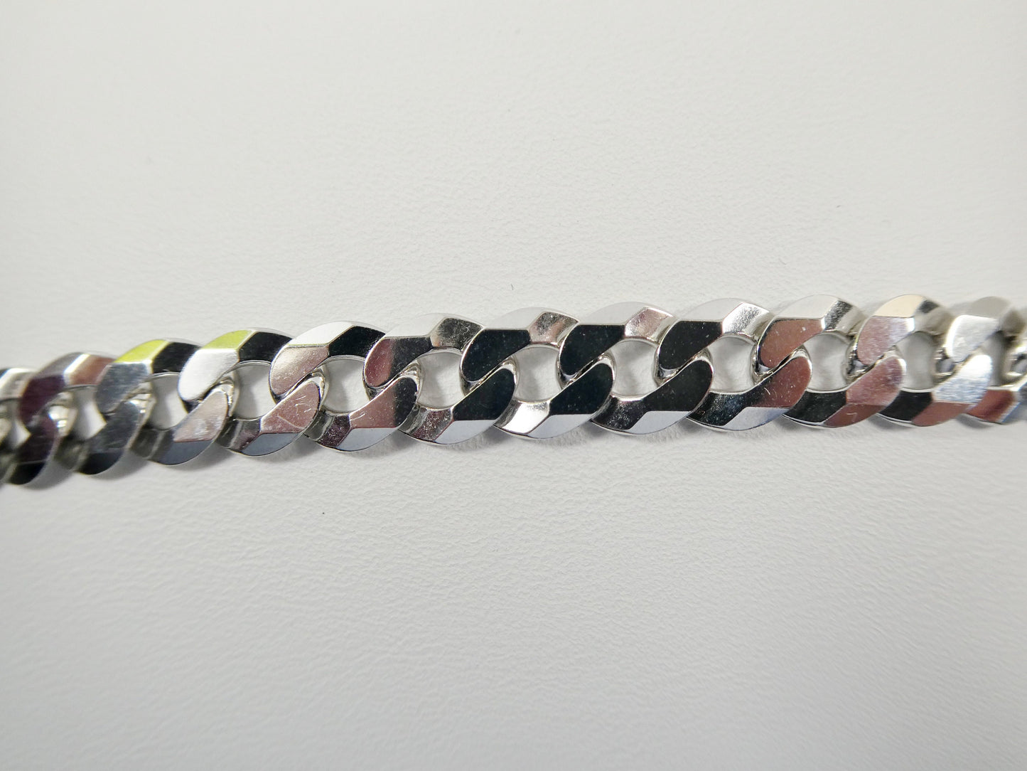 Sterling Silver Italian Flat Curb Bracelet: 14k White Gold Finish, 8 Inch