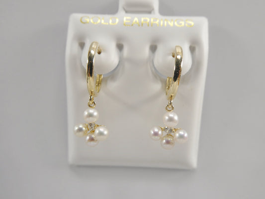 10k real yellow gold pearl dangle plain huggie earrings