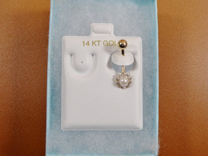 14k Real Solid Yellow Gold Freshwater Pearl Belly Ring