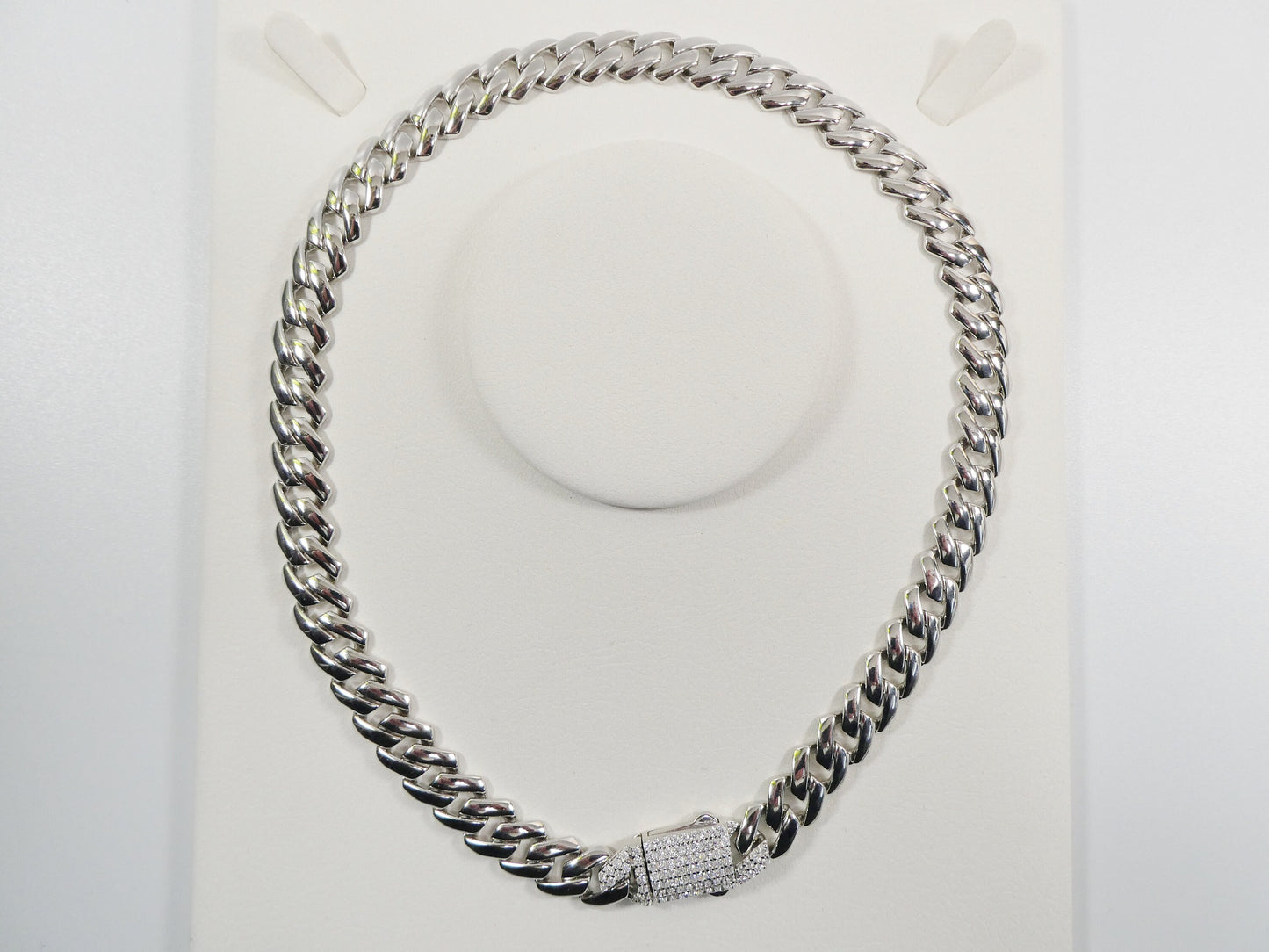11mm real 925 sterling silver Monaco style bracelet and necklace 14k white gold finish