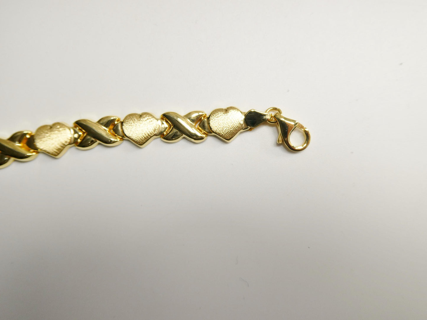 real 925 sterling silver x heart bracelet 14K yellow gold satin finish