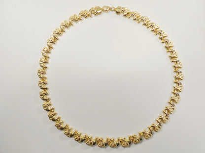 Real 925 Sterling Silver All Yellow Tone Elephant Set Necklace and Bracelet