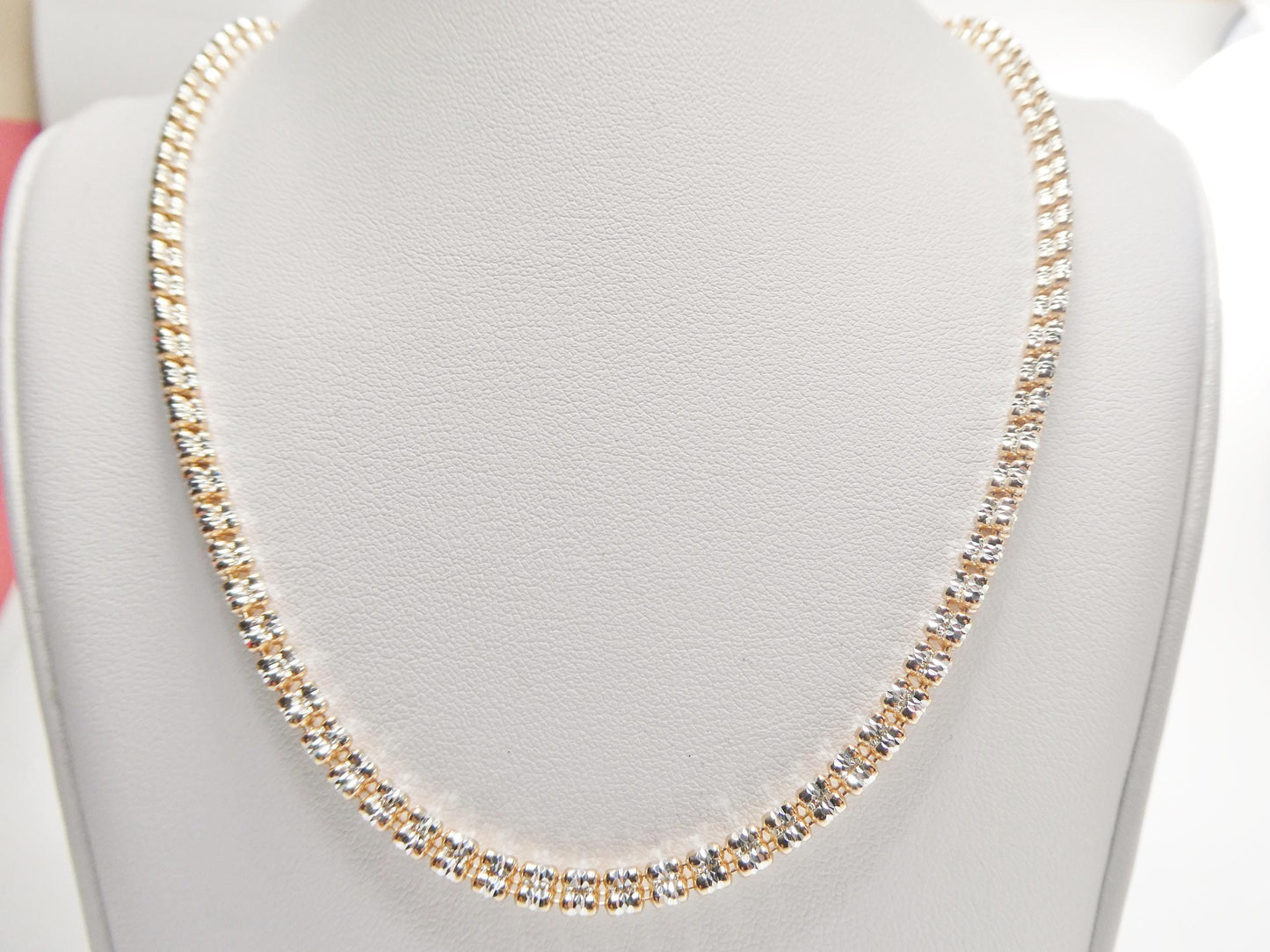 real 925 sterling silver 3 line diamond cut ice link rose gold chain necklace
