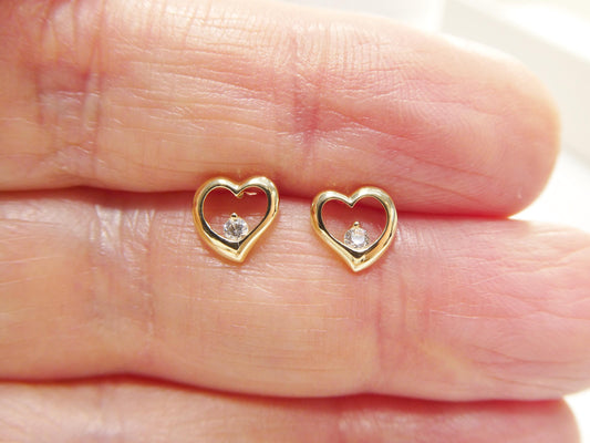 real 10k solid yellow gold heart push post earrings