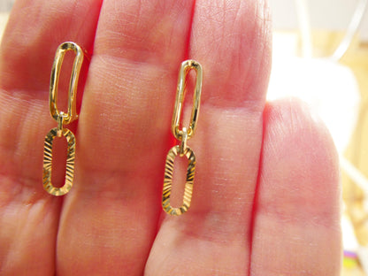 Real 10k Solid Yellow Gold Designer Hoop Huggie Earrings
