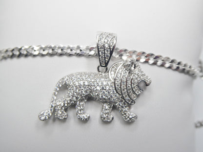 Real 925 Sterling Silver Full Stone Setting Small Lion Chain and Pendent