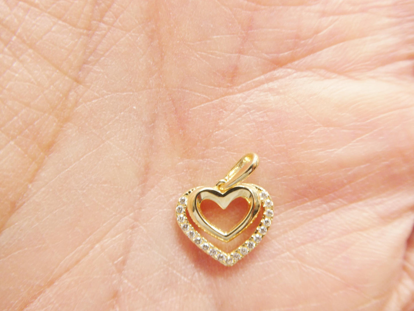 10k Yellow Gold Figaro Chain Necklace with Double Heart Pendant
