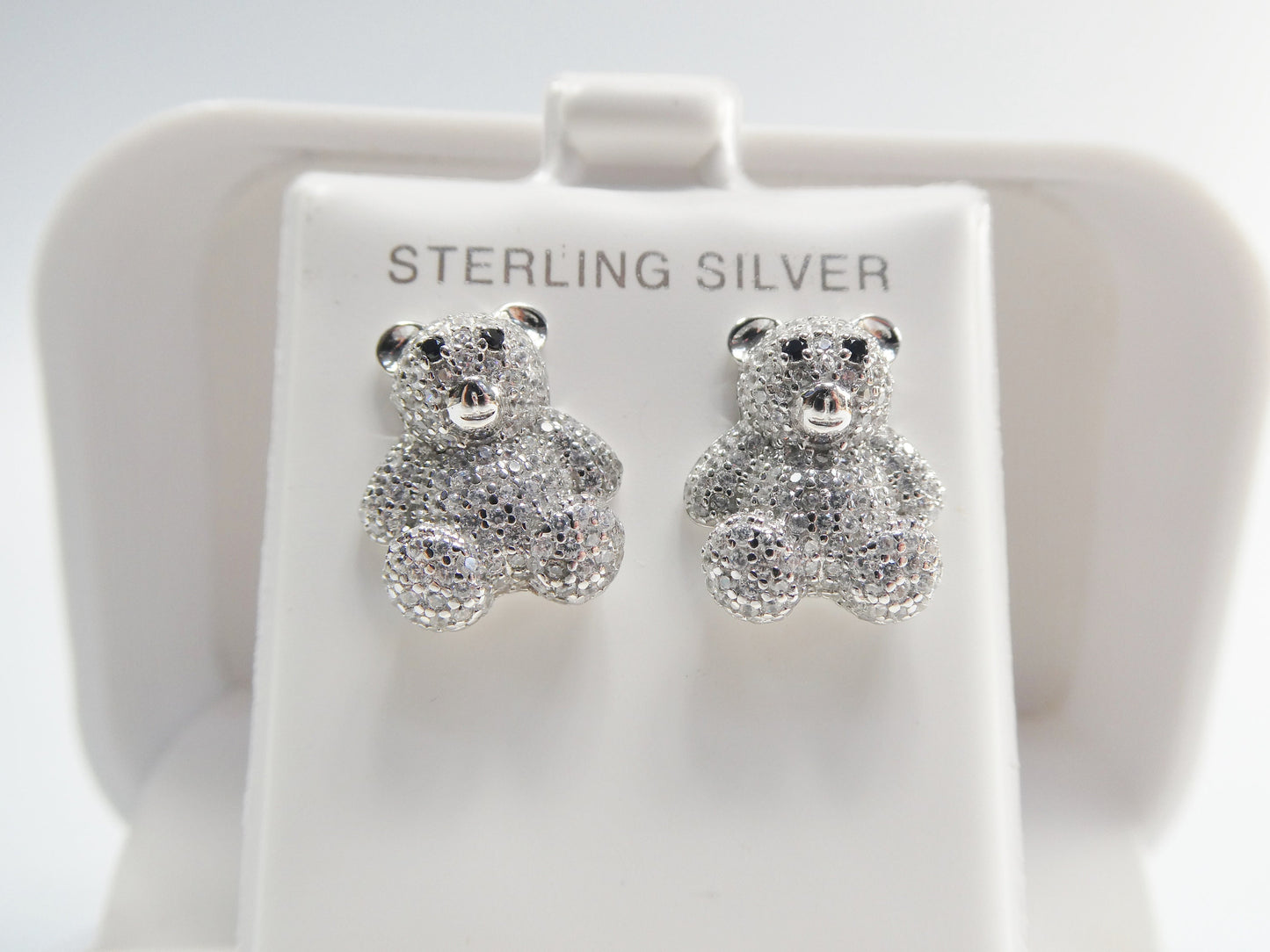 real 925 sterling silver small teddy bear push post earring