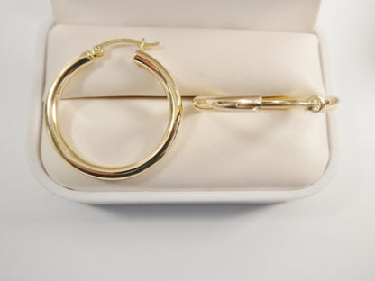 Real 10k Solid Yellow Gold Plain High Polish 30 mm Hoop Huggie Earrings