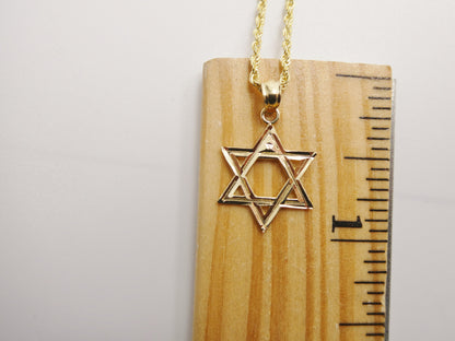 14k Real Solid Yellow Gold Star David Pendent and Robe Necklace