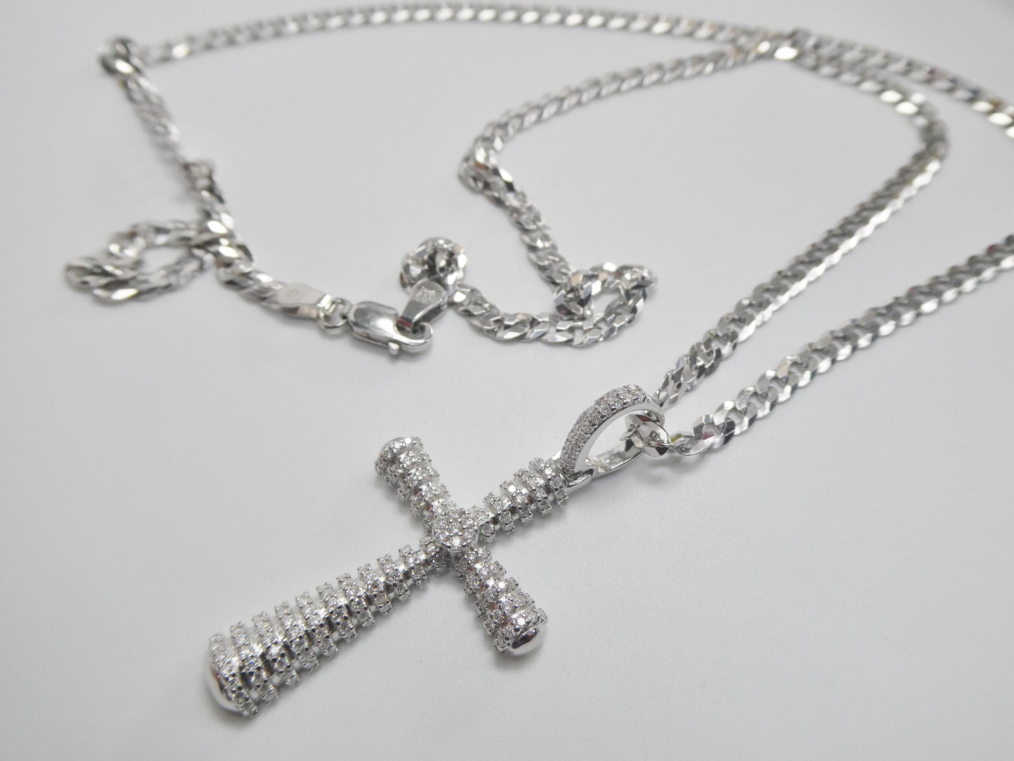 real 925 sterling silver 22 inch flat chain and moissanite cross pendent charm