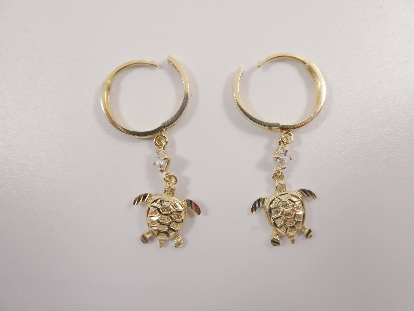 10k real yellow gold turtle dangle plain huggie earrings