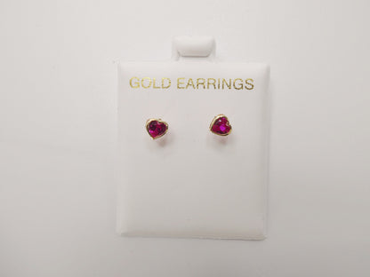 10k Real Solid Yellow Gold Birthstone Screw Back Children Earrings Heart Bazel Shape