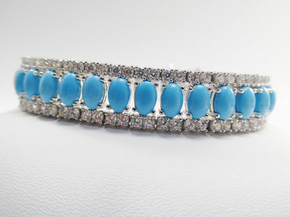 7/ 7.5 Inch Real 925 Sterling Silver Turquoise Tennis Bracelet