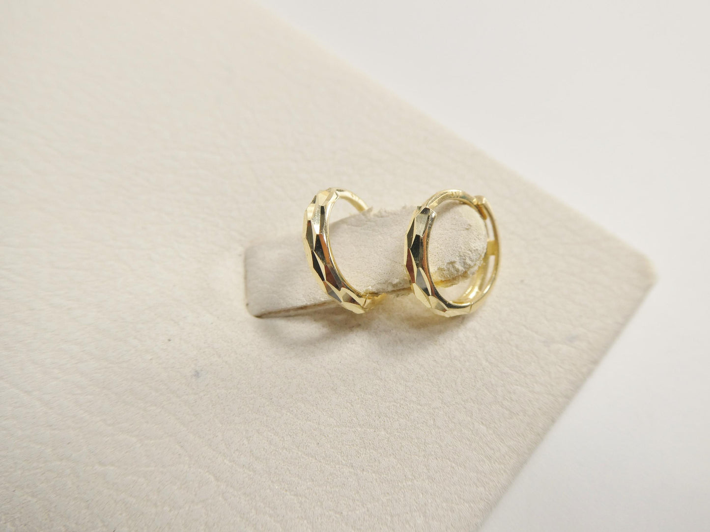 real 10k solid yellow gold diamond cut hoop huggie earrings