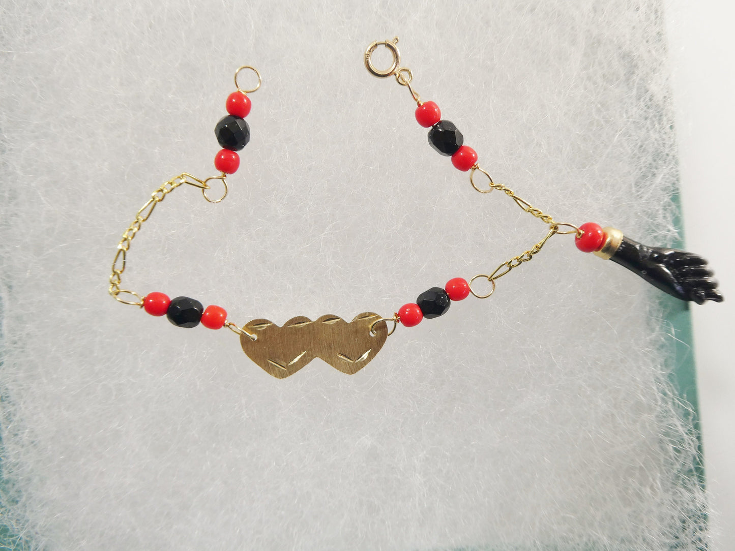 real 10k solid yellow gold 5 inch azabache heart  girl baby bracelet