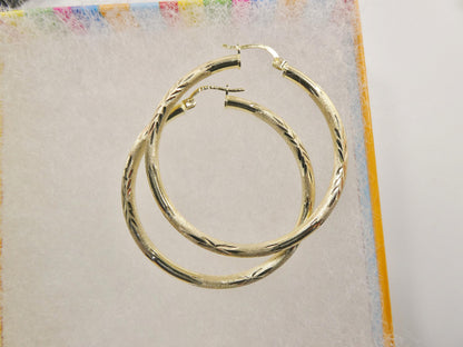 10k Real Solid Yellow Gold Diamond Cut Hoop Earrings