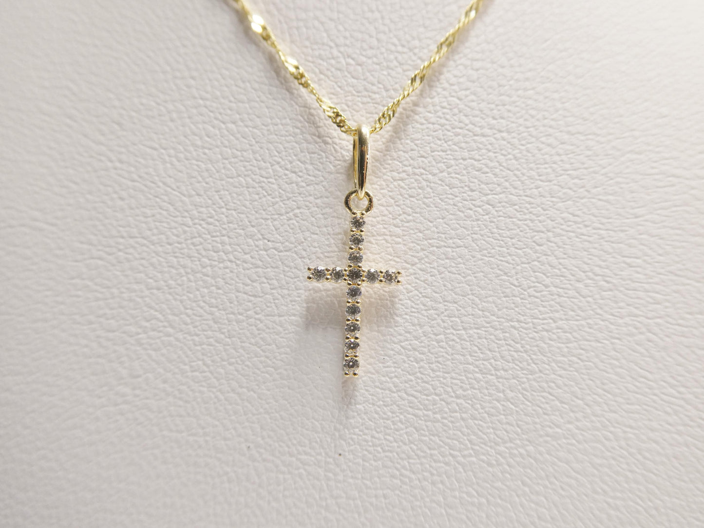 10k Yellow Gold Singapore Chain Necklace cross Pendant