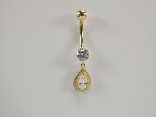 14k real solid yellow gold tear drop design belly button ring piercing