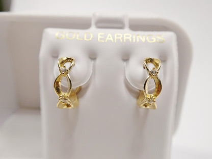 Real 10k Solid Yellow Gold Designer Hoop Huggie Earrings