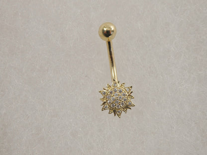 14k Real Solid Yellow Gold Sun Belly Button Ring Piercing