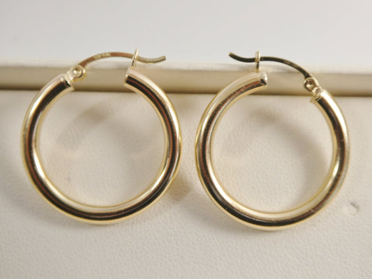 real 10k solid yellow gold plain high polish 25mm hoop huggie earrings