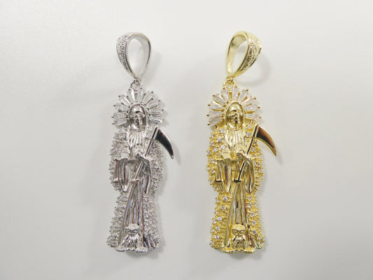 real 925 sterling silver large santa muerte pendent charm