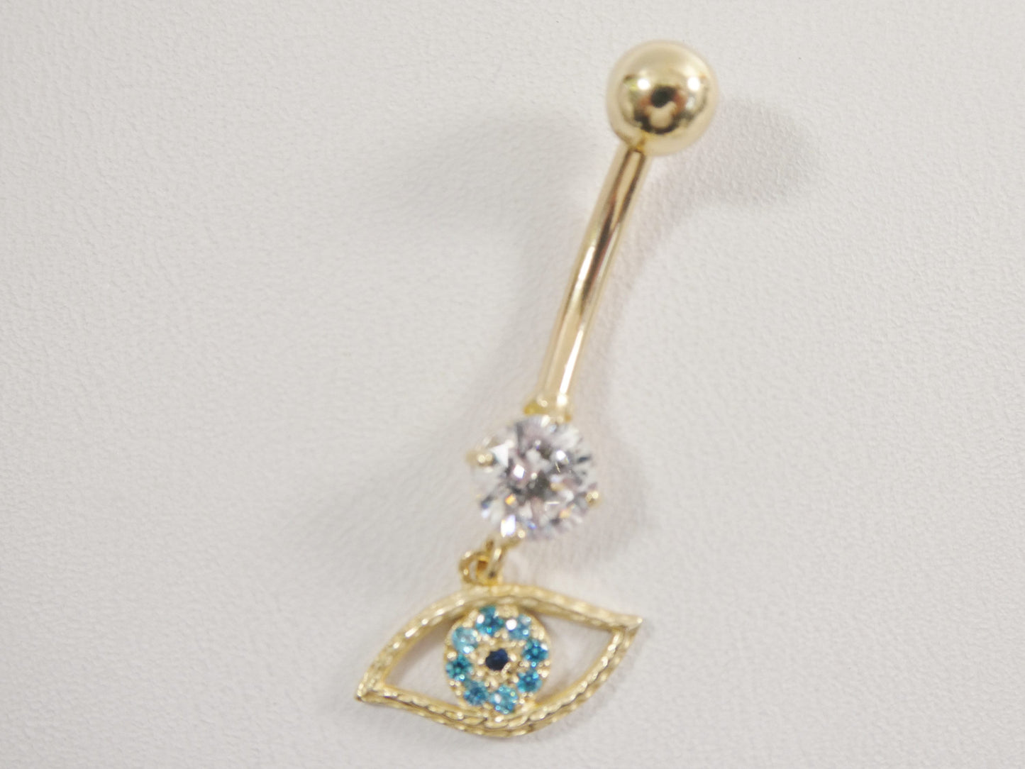 14k real solid yellow gold evil eye dangling belly button ring piercing