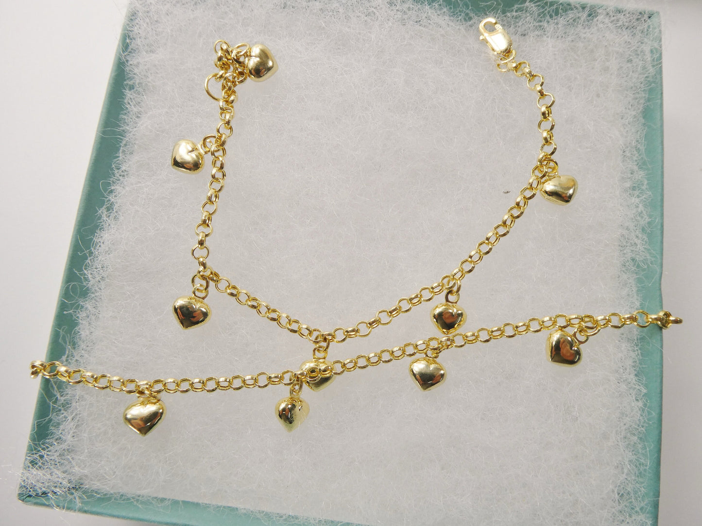 real 10k solid yellow gold 5.5/ 6.5 inch children/women heart dangling cable bracelet