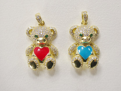 925 Sterling Silver Enamel Color Teddy Bear Pendent Set Charm