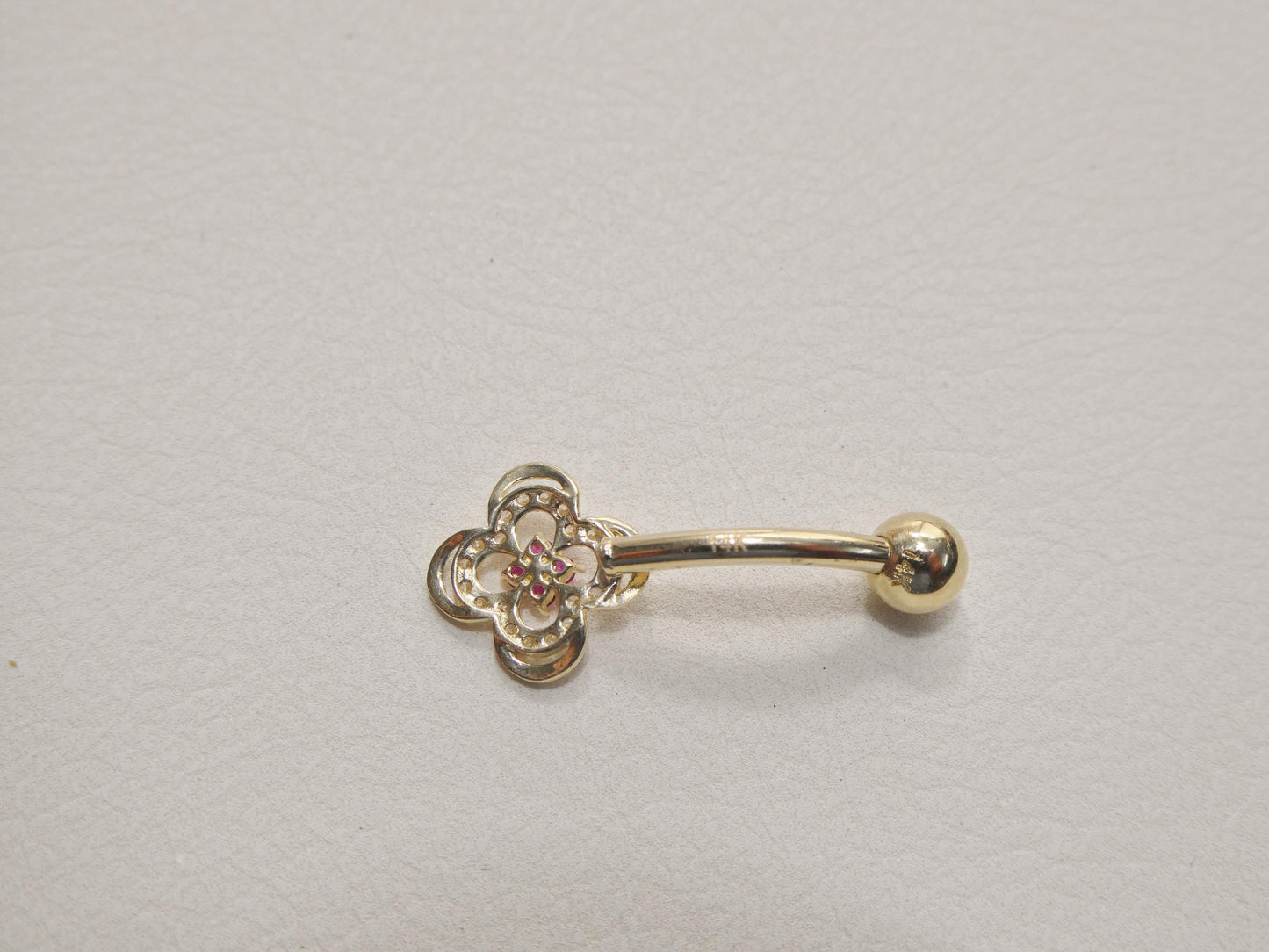 14k real solid yellow gold flower belly button ring piercing