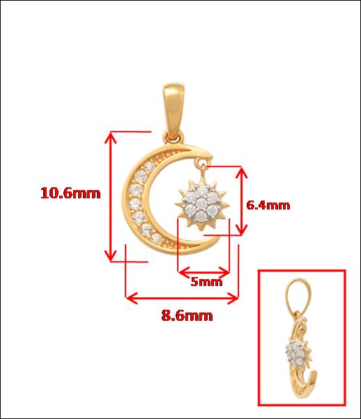 10k Yellow Gold Singapore Chain Necklace sun and moon Pendant
