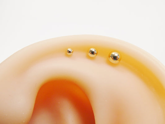2MM/3mm/4mm 14k real solid yellow gold ball cartilage flat screw back piercing
