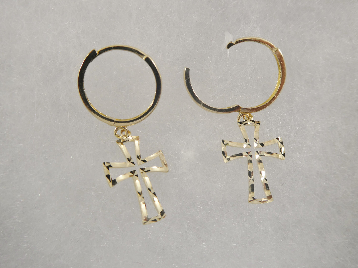 10k real yellow gold cross dangle plain huggie earrings
