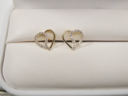 10k Real Solid Gold Heart Micro Fave Setting Push Back Earrings