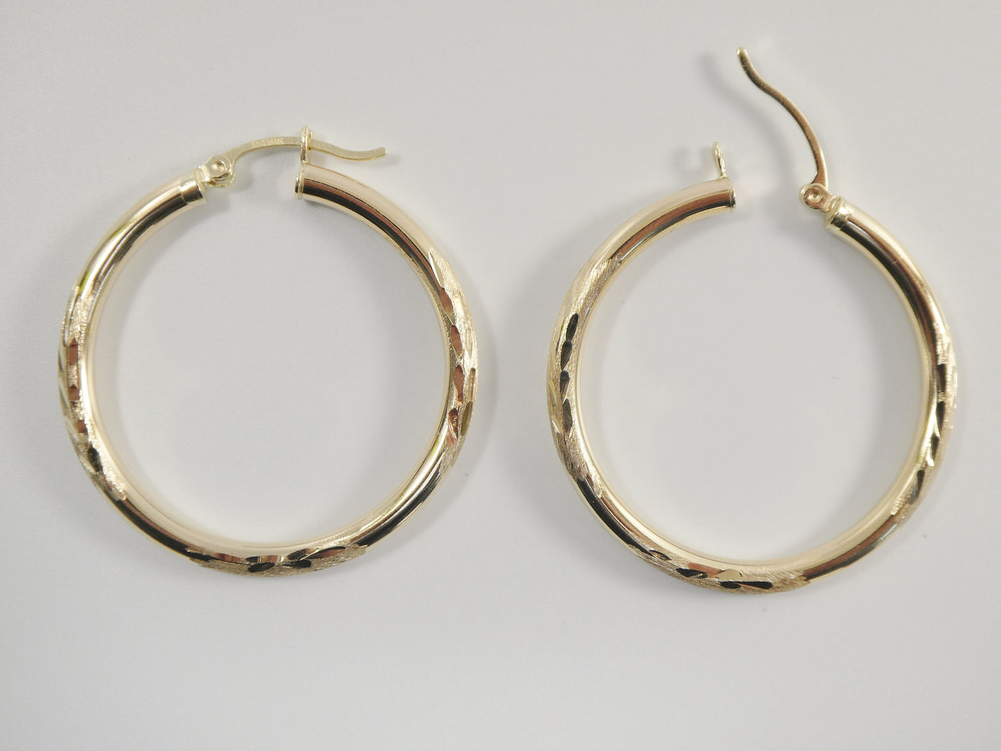 10k real solid yellow gold diamond cut hoop earrings