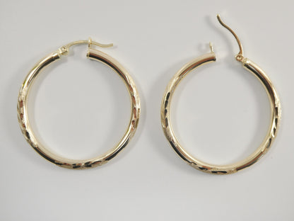 10k Real Solid Yellow Gold Diamond Cut Hoop Earrings