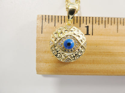 Real 925 Sterling Silver 18 inch Flat Chain and Evil Eye Pendant Charm