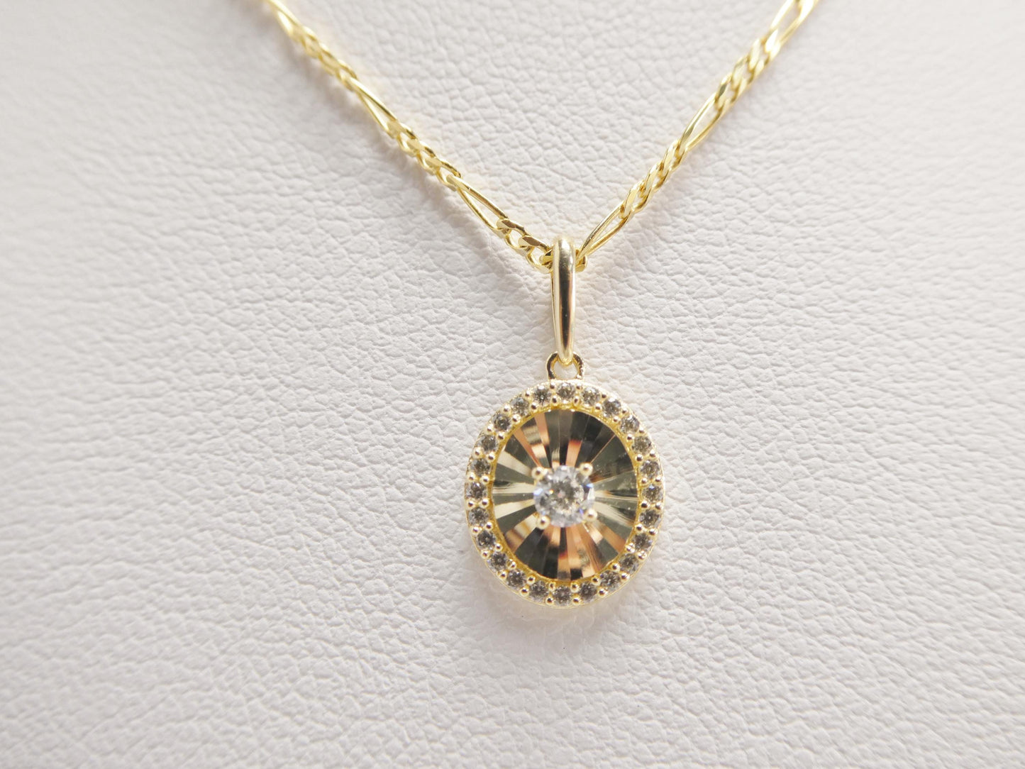 10k Yellow Gold Figaro Chain Necklace with Sun Pendant