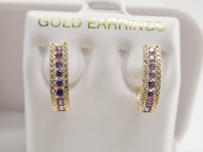 Real 10k Solid Yellow Gold Channel Set Birthstone French Hoop Earrings