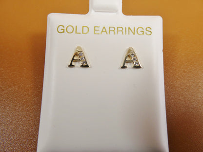 10K Real Solid Yellow Gold Alphabet Initial Push Back Stud Earrings