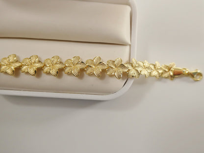 7 Inch Real 925 Sterling Silver Flower Full Diamond Cut 14k Gold Tone Finish