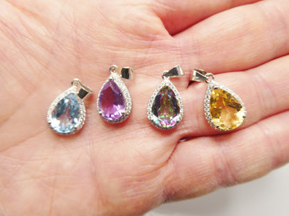 Real 925 Sterling Silver 18 Inch Flat Chain and Genuine <ystic Teardrop Pendent Charm