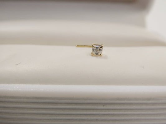 14k real solid yellow gold L SHAPE 2mm square stone  stud nose ring