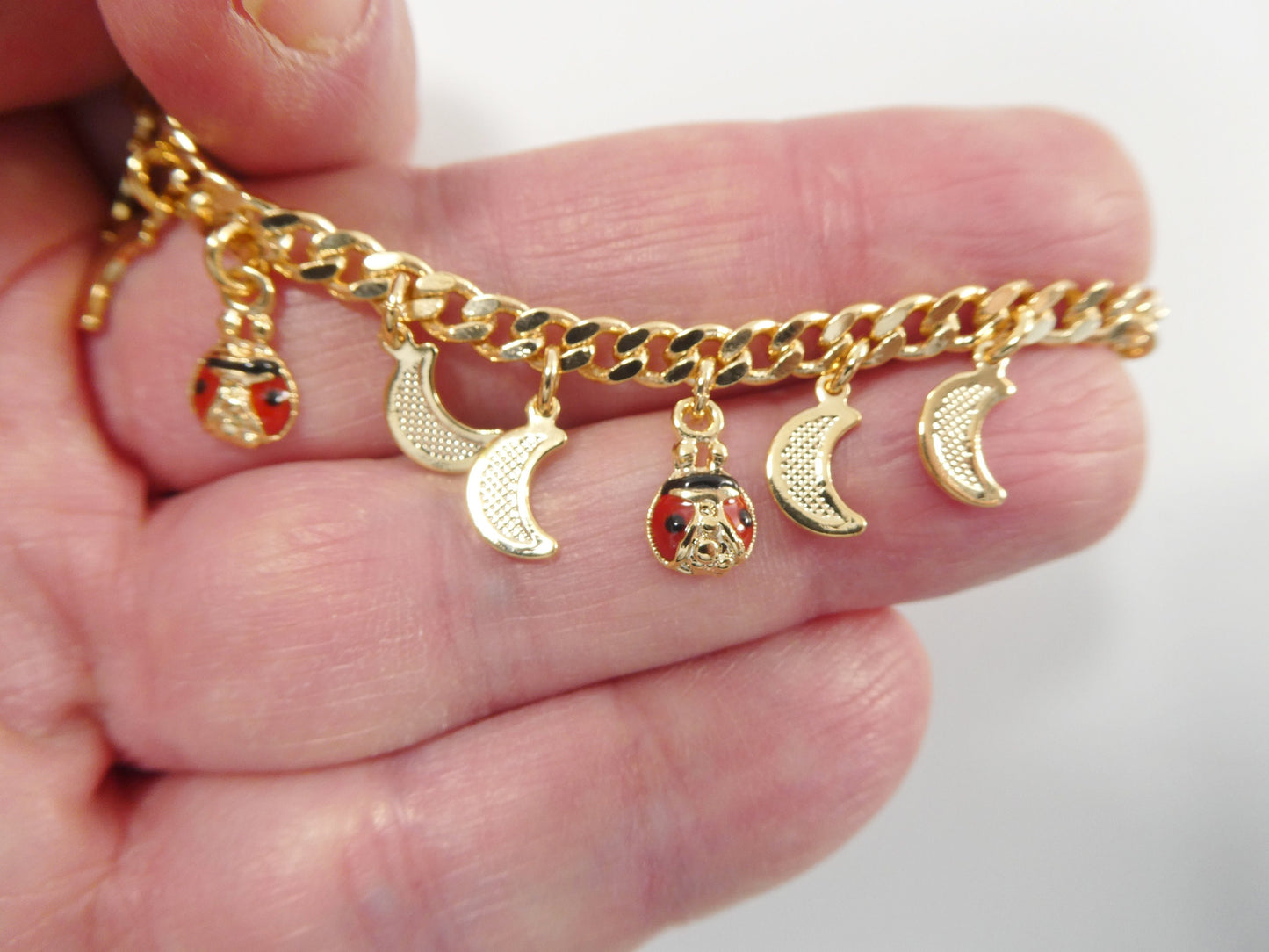 5.5 inch 14k gold filled CURB style MOON pendent dropping baby bracelet