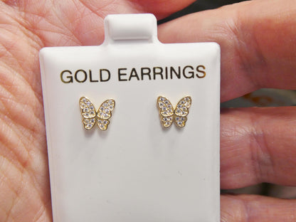 Real 10k Solid Yellow Gold Butterfly Screw Back Post Earrings